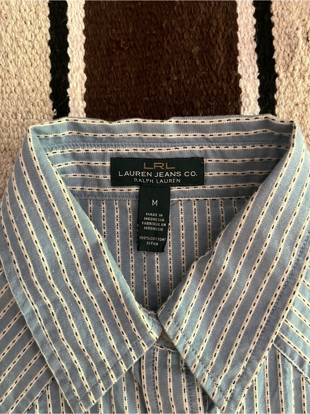 Vtg Ralph Lauren western blue tick pearl snap shirt